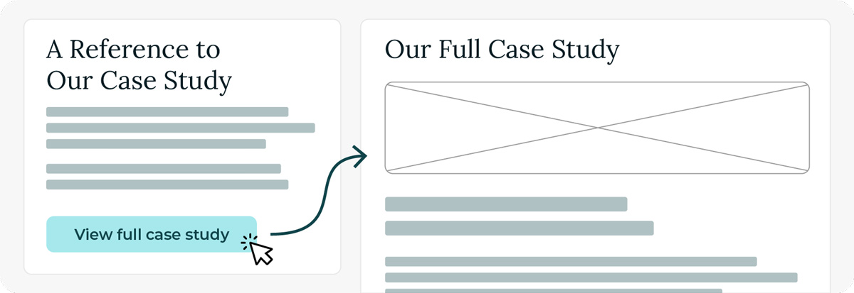 Visual example of how users scan key elements of content such as call to actions, presented in KJC branding